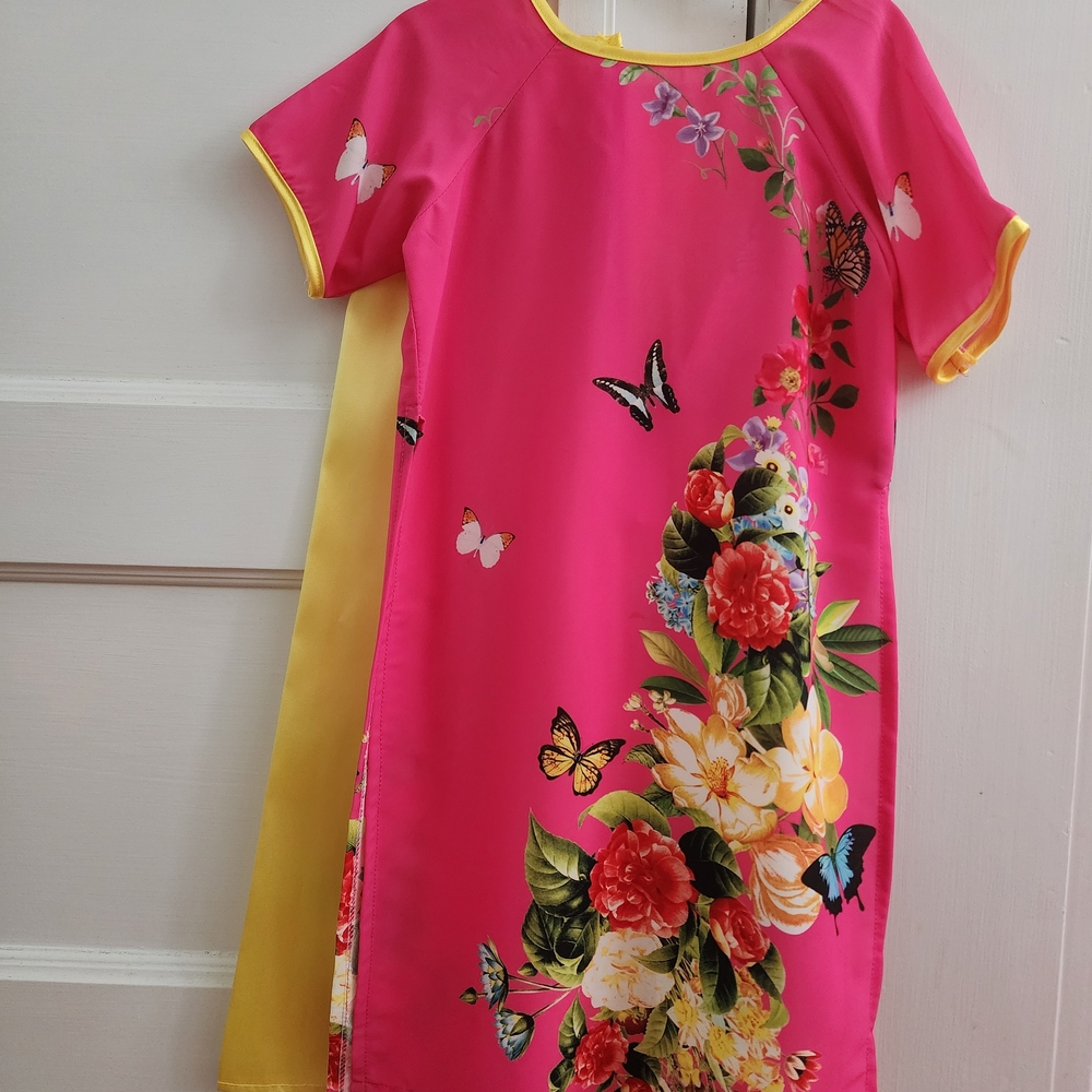 Floral Pink Dress with Butterfly Print